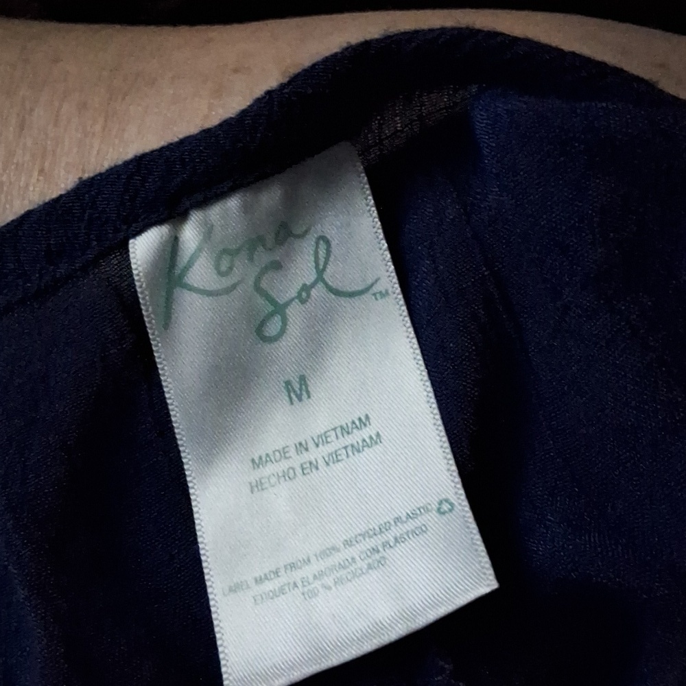 Kona Sol Deep Blue Gauzy Tunic with Elegant Embroidy Swim Cover Up M - Picture 13 of 15